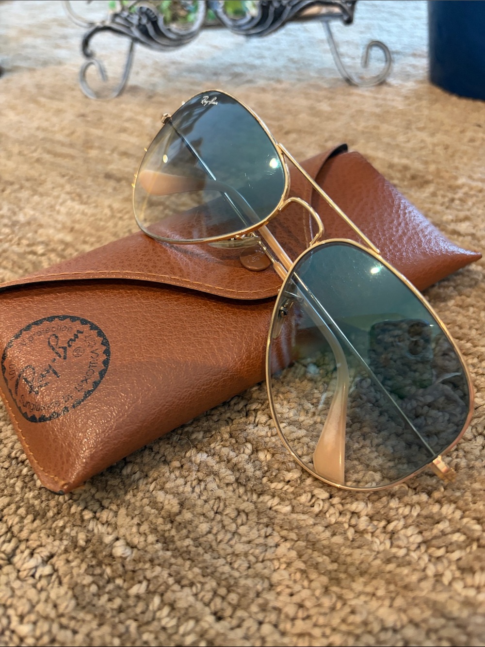Ray-Ban Gold Frame Sunglasses with Blue Gradient Lenses
